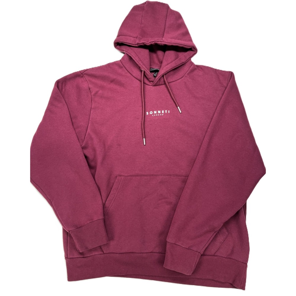 Sonneti London Men's Stretch Ribbed Pullover Hoodie Long Sleeves Maroon Size XL